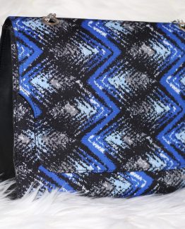 3reec's Blue Midnight Sky Ankara Handbag African Print Dashiki Handmade Shoulder bag Silver Metallic Chain Strap Classy Chic