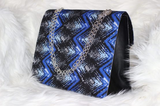 3reec's Blue Midnight Sky Ankara Handbag African Print Dashiki Handmade Shoulder bag Silver Metallic Chain Strap Classy Chic